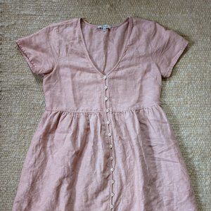 Madewell Linen-Blend Alexandra Button-Front Mini Dress Pink XS